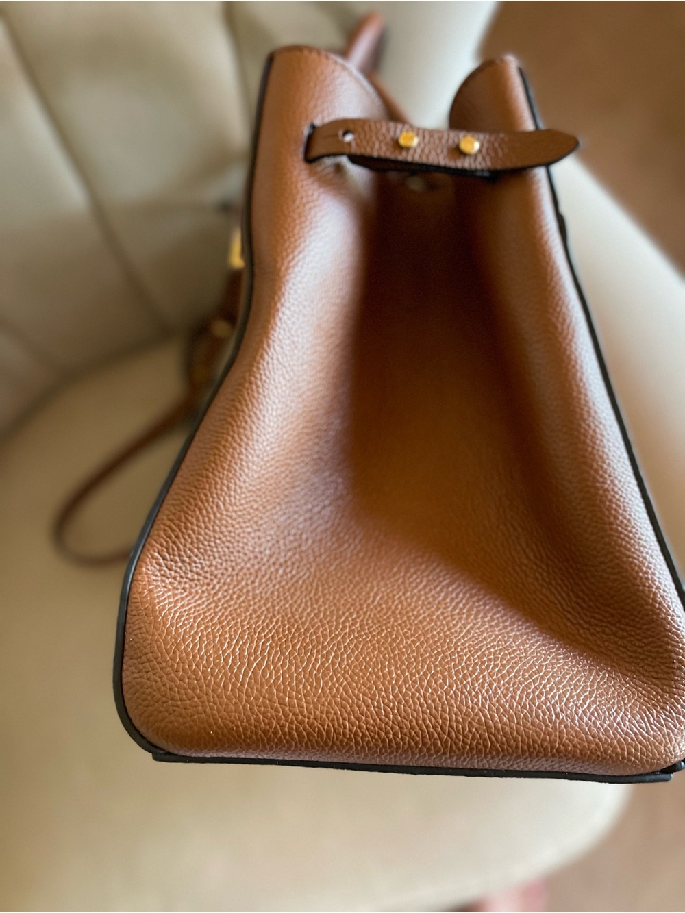 DeMellier Tan-Brown Leather Top-Handle Satchel with Gold Hardware - Picture 8 of 15